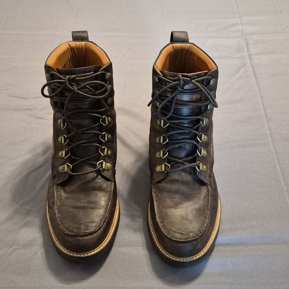 Lucchese Mad Dog Lacer Boots Men Size 8.5 Brown Leather Moc Toe Vibram 31502